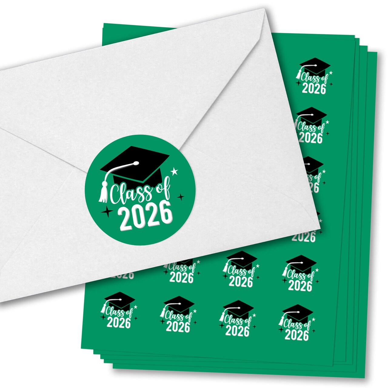 Big Dot of Happiness Class of 2026 Green Grad Party Envelope Seal Stickers, Round Circle Stickers to Seal Cards, Graduation Envelope Seals - 120 Count